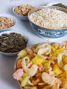 پک تنقلات سالم و ژیمی،برنجک و گندمک،شاهدانه، بادام پرک